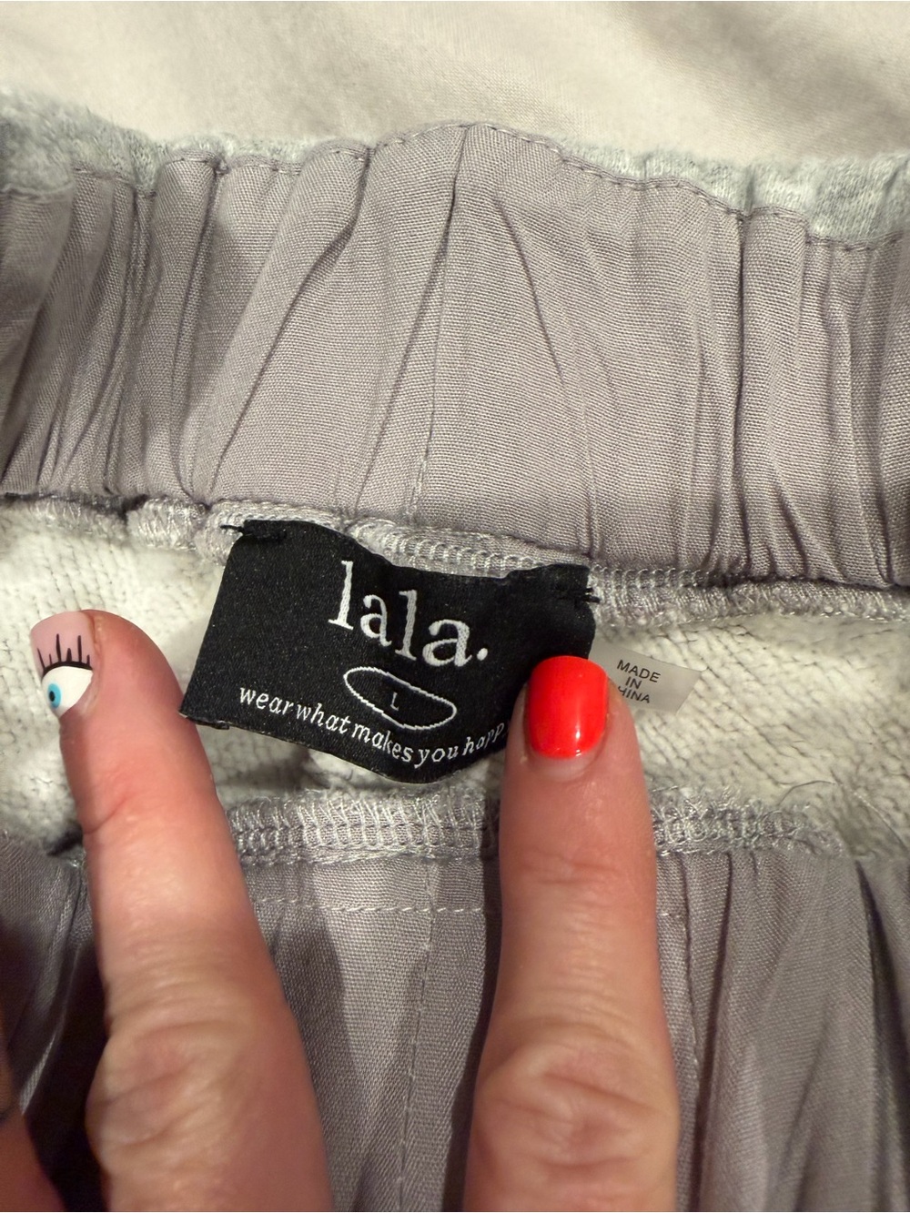 Dressed in LALA Light Gray Sweatpants with LALA Label - Picture 5 of 5